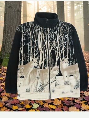 Vintage Wolf Forest All Over Print Fleece Jacket Size L  ZipUp Cozy
Vintage 90’s